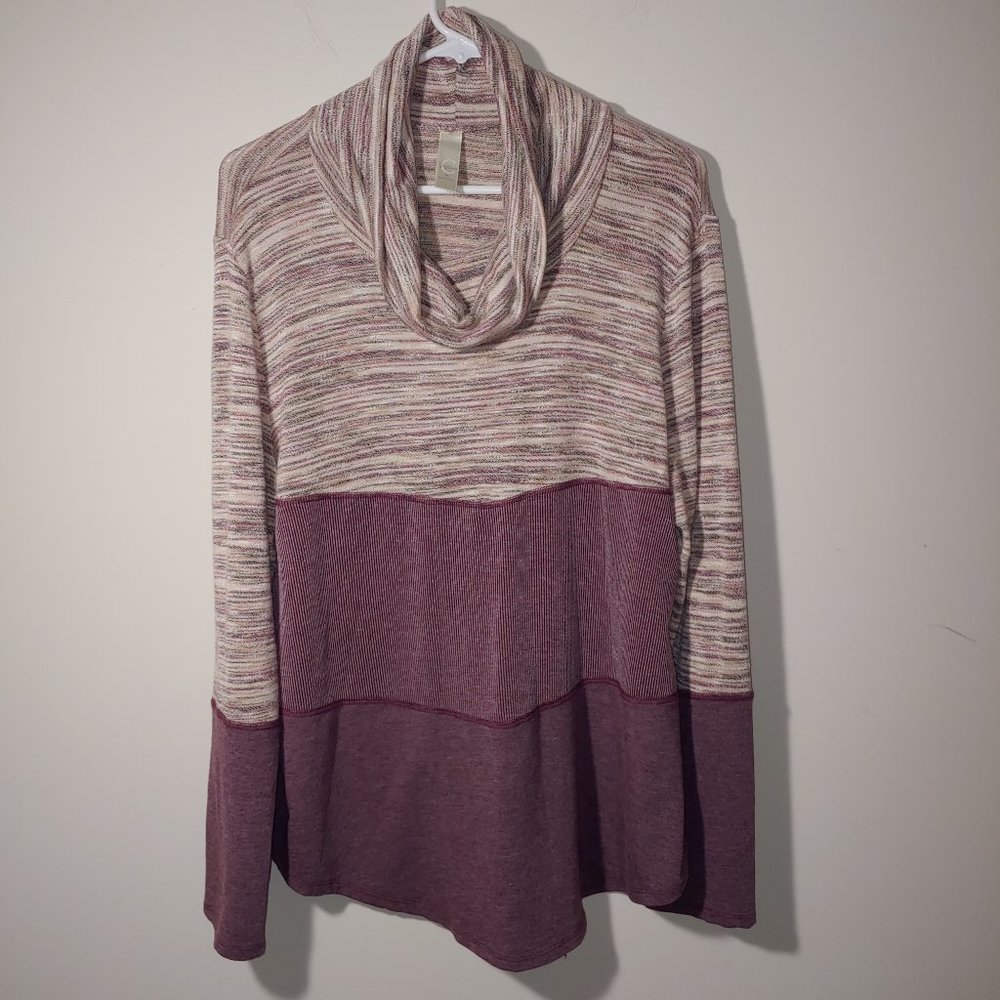 - C Active Marled Long Sleeves Cowl Neck Pullover Sweater Size M Burgundy
